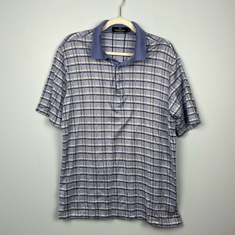 Bugatchi Medium men’s pastel plaid polo style shirt